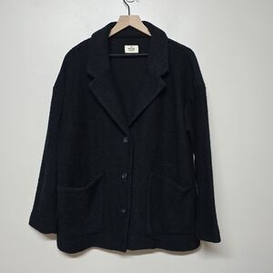 Marine Layer Birdseye Blazer Chunky Knit‎ Jacket Black Button Front Sz Large